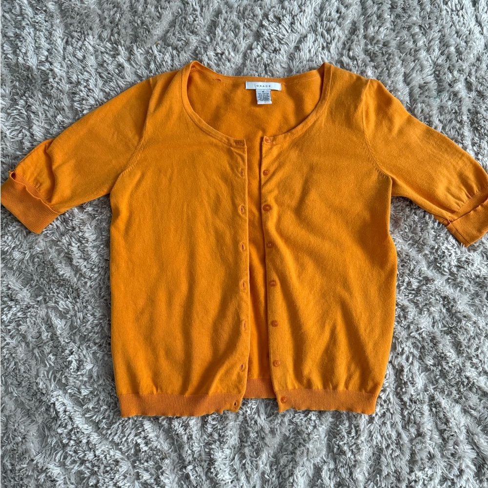 Orange Cardigan Elbow Length- Perfect for Spring 💐